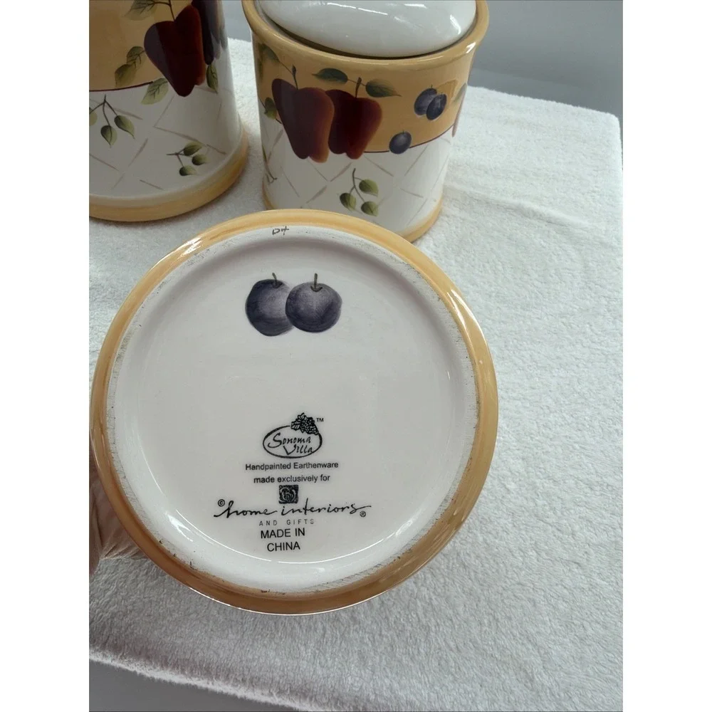 Set of 3 Canister & Lid Sonoma Villa - Rubber Seal Ceramic Home Interiors Fruits - Picture 6 of 12